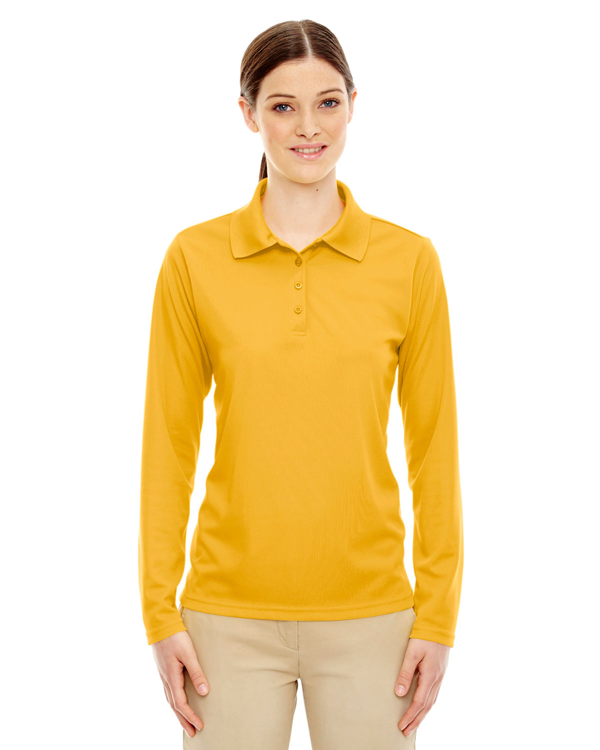 Core 365 Ladies' Pinnacle Performance Long Sleeve Pique Polo in Campus Gold 444
