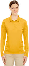 Am image of a Custom Core 365 Ladies' Pinnacle Performance Long Sleeve Pique Polo in Campus Gold 444!