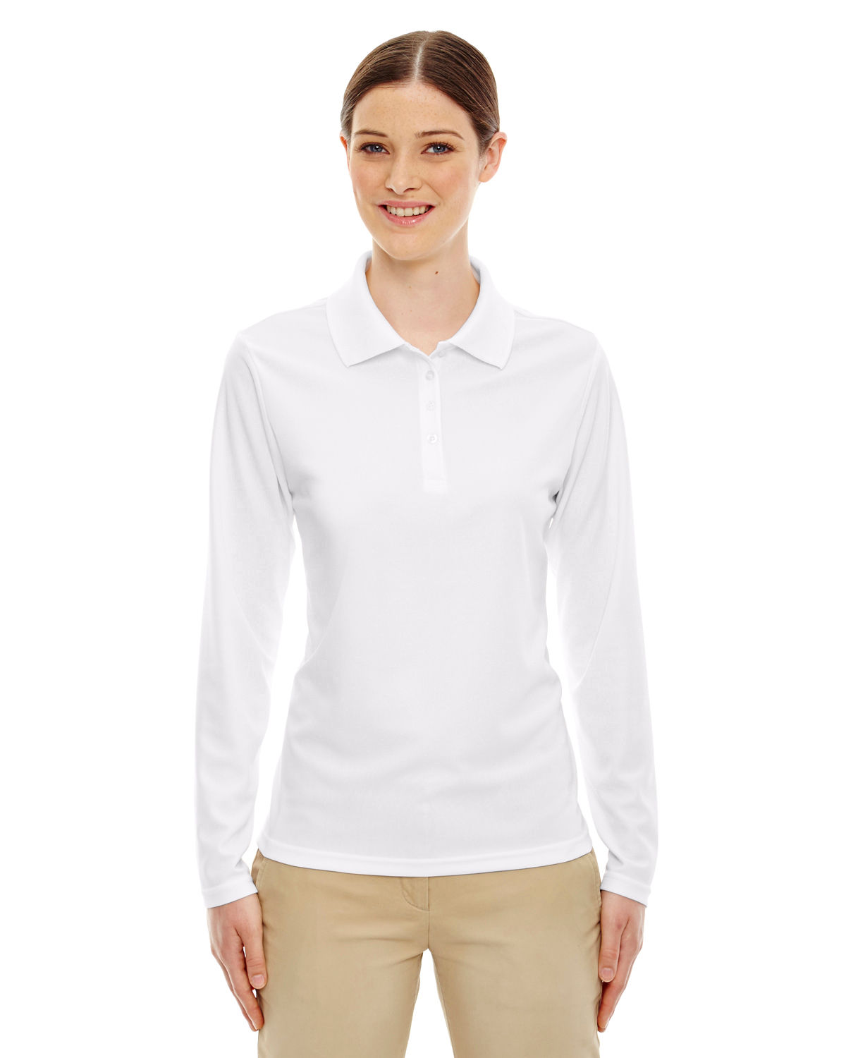 Core 365 Ladies' Pinnacle Performance Long Sleeve Pique Polo in White 701