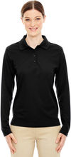 Am image of a Custom Core 365 Ladies' Pinnacle Performance Long Sleeve Pique Polo in Black 703!