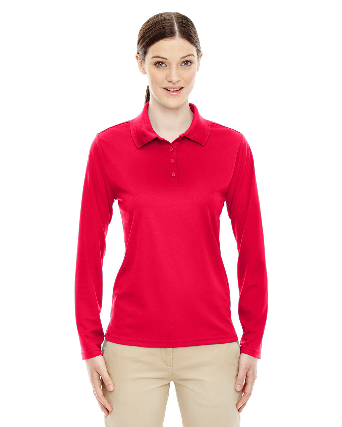Core 365 Ladies' Pinnacle Performance Long Sleeve Pique Polo in Classic Red 850