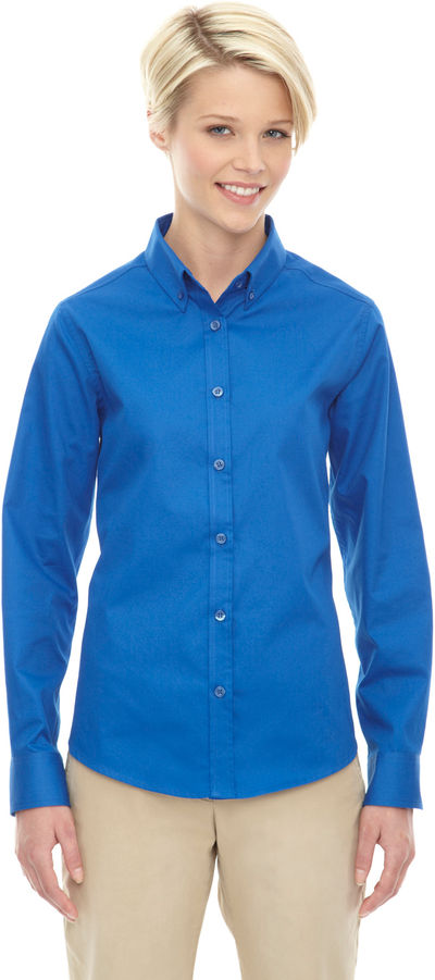 Am image of a Custom Core 365 Ladies' Operate Long Sleeve Twill Shirt in True Royal 438!
