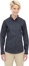 Am image of a Custom Core 365 Ladies' Operate Long Sleeve Twill Shirt in Carbon 456!