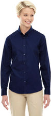 An image of a Custom Core 365 Ladies' Operate Long Sleeve Twill Shirt in Classic Navy!
