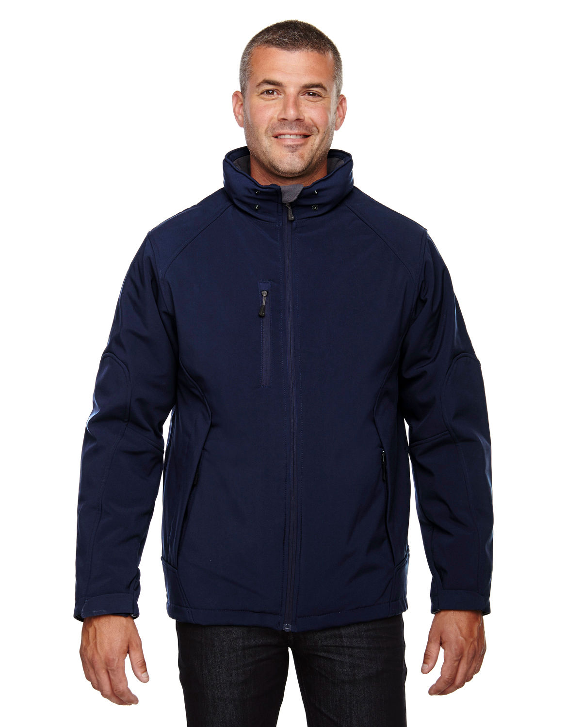 North End Men's Glacier Insulated Three Layer Fleece Bonded Soft Shell Jacket with Detachable Hood in Classic Navy