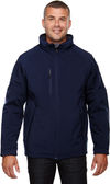 Am image of a Custom North End Men's Glacier Insulated Three Layer Fleece Bonded Soft Shell Jacket with Detachable Hood in Classic Navy!