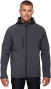 Am image of a Custom North End Men's Prospect Two Layer Fleece Bonded Soft Shell Hooded Jacket in Fossil Grey!