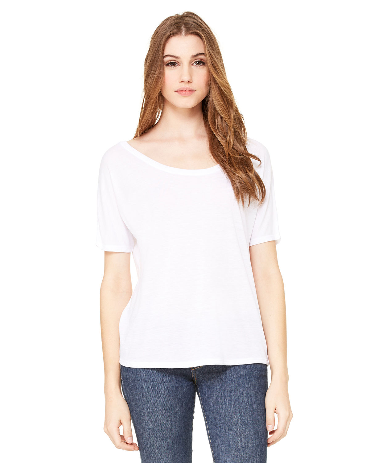 Bella and Canvas Ladies' Slouchy Scoop Neck T Shirt in White