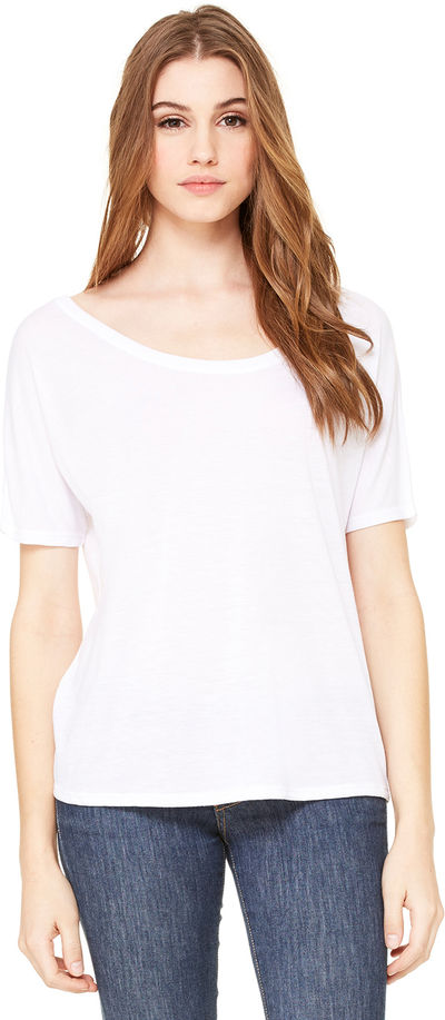 Am image of a Custom Bella and Canvas Ladies' Slouchy Scoop Neck T Shirt in White!