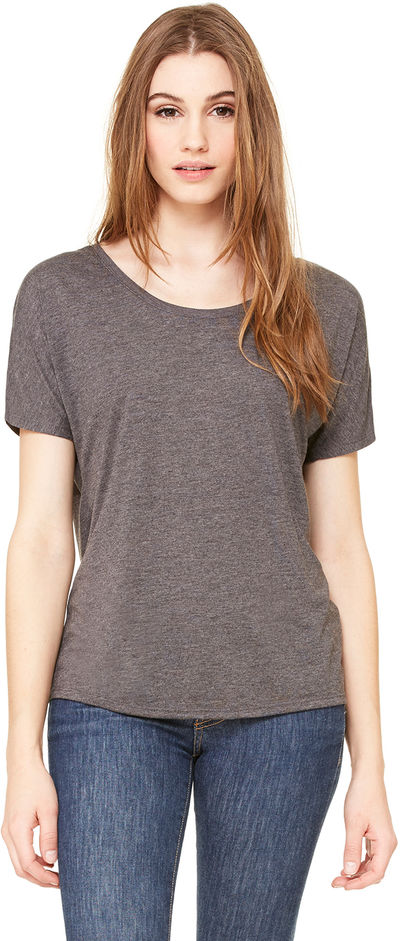Am image of a Custom Bella and Canvas Ladies' Slouchy Scoop Neck T Shirt in Drk Grey Heather!