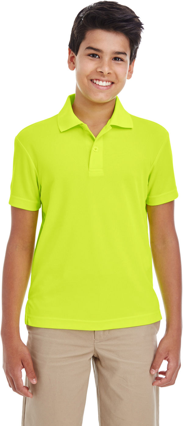 Am image of a Custom Core 365 Youth Origin Performance Pique Polo in Safty Yellow!