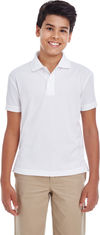 Am image of a Custom Core 365 Youth Origin Performance Pique Polo in White!