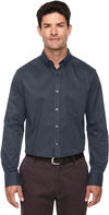 Am image of a Custom Core365 Men's Operate Long Sleeve Twill Shirt in Carbon!