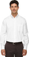 Am image of a Custom Core365 Men's Operate Long Sleeve Twill Shirt in White!