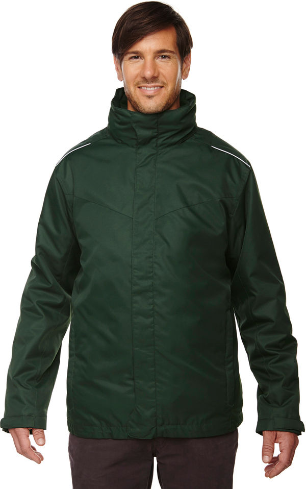 Am image of a Custom Core 365 Men's Region 3 in 1 Jacket with Fleece Liner in Forest!