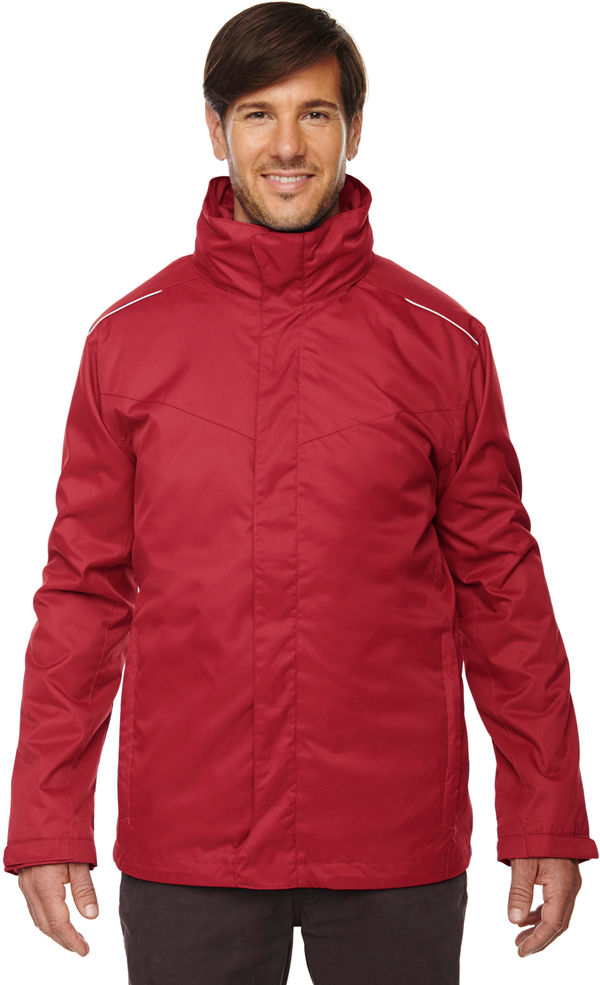 Am image of a Custom Core 365 Men's Region 3 in 1 Jacket with Fleece Liner in Classic Red!