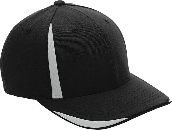 Am image of a Custom Flexfit for Team 365 Pro Formance Front Sweep Cap in Black/ Sp Silver!