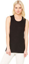 Am image of a Custom Bella and Canvas Ladies' Flowy Scoop Muscle Tank in Black!