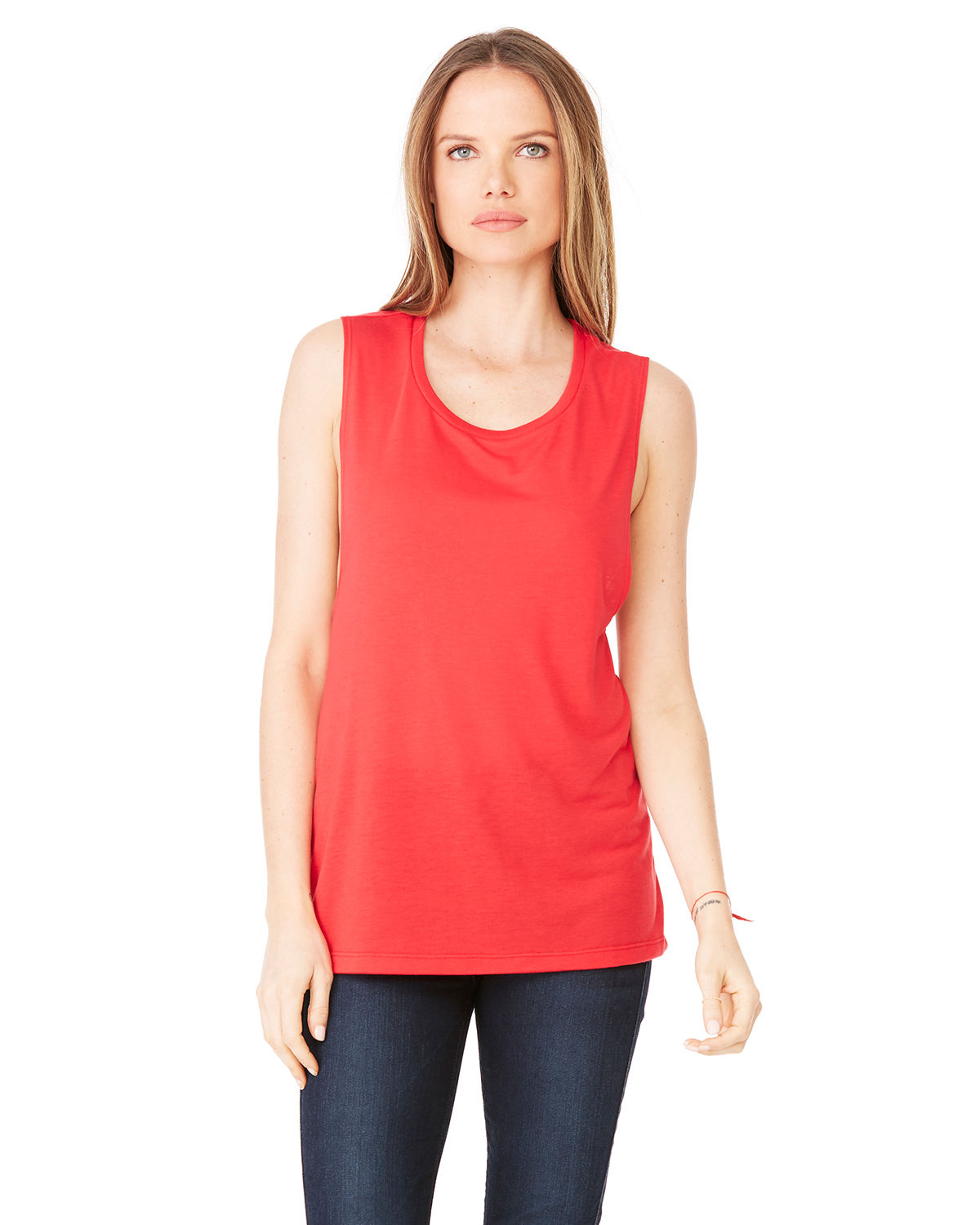 Bella and Canvas Ladies' Flowy Scoop Muscle Tank in Red