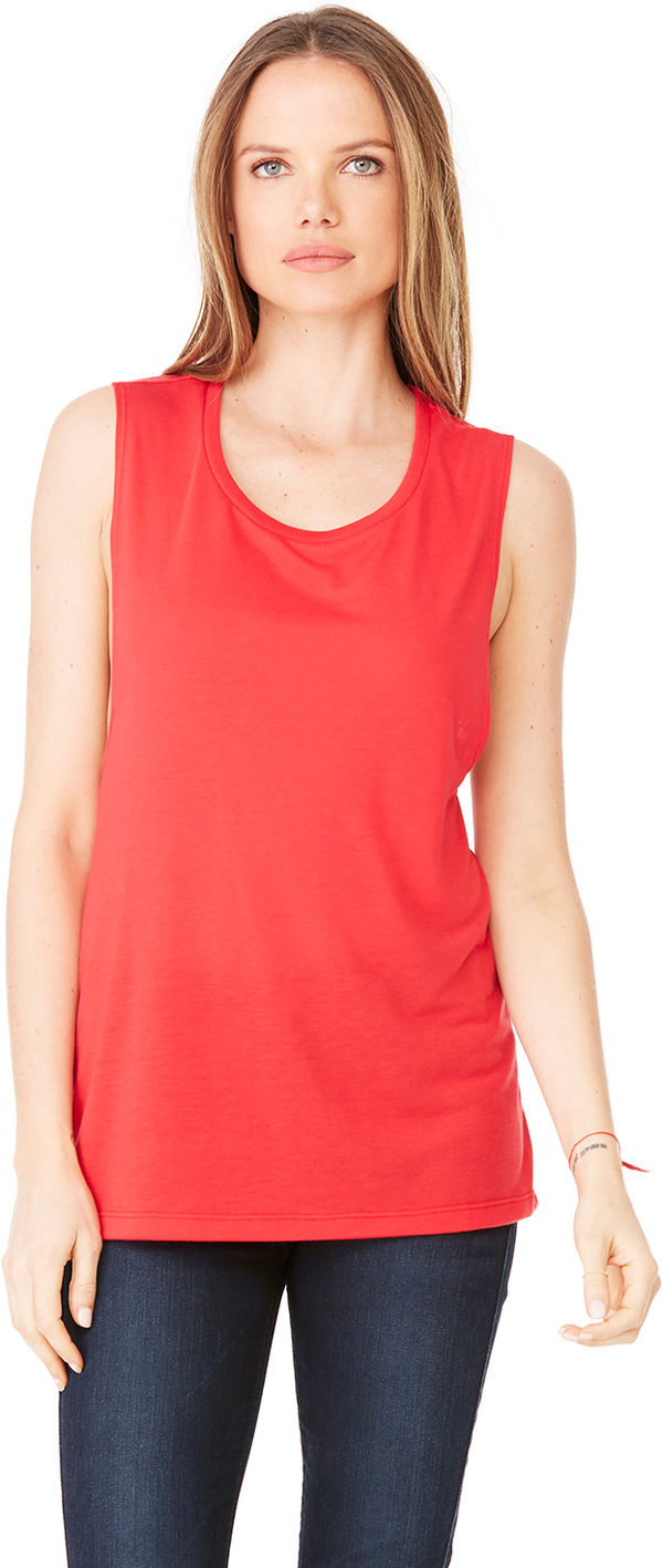 Am image of a Custom Bella and Canvas Ladies' Flowy Scoop Muscle Tank in Red!