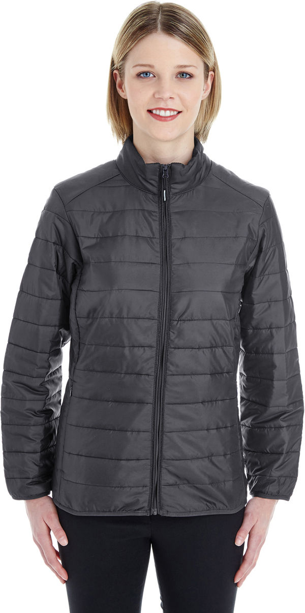Am image of a Custom Core 365 Ladies' Prevail Packable Puffer Jacket in Carbon!
