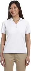 Am image of a Custom Devon & Jones Ladies' Pima Pique Short Sleeve Y Collar Polo in White!