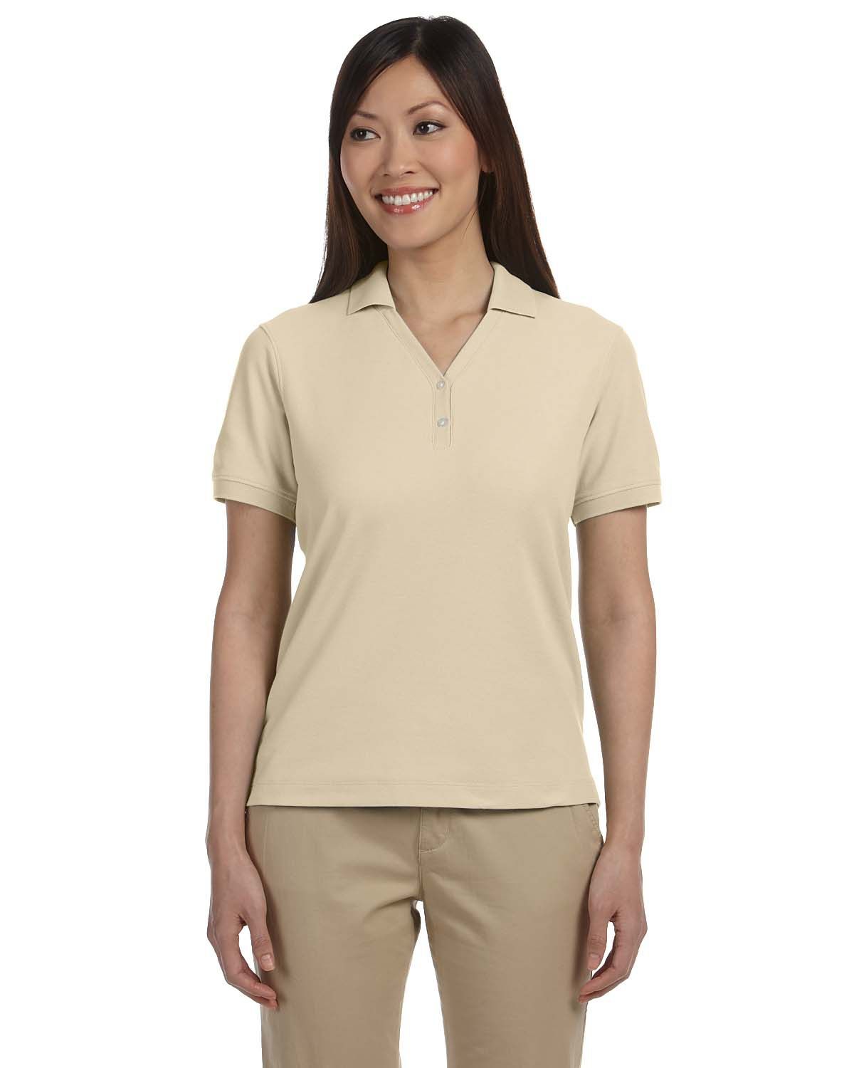 Devon & Jones Ladies' Pima Pique Short Sleeve Y Collar Polo in Stone
