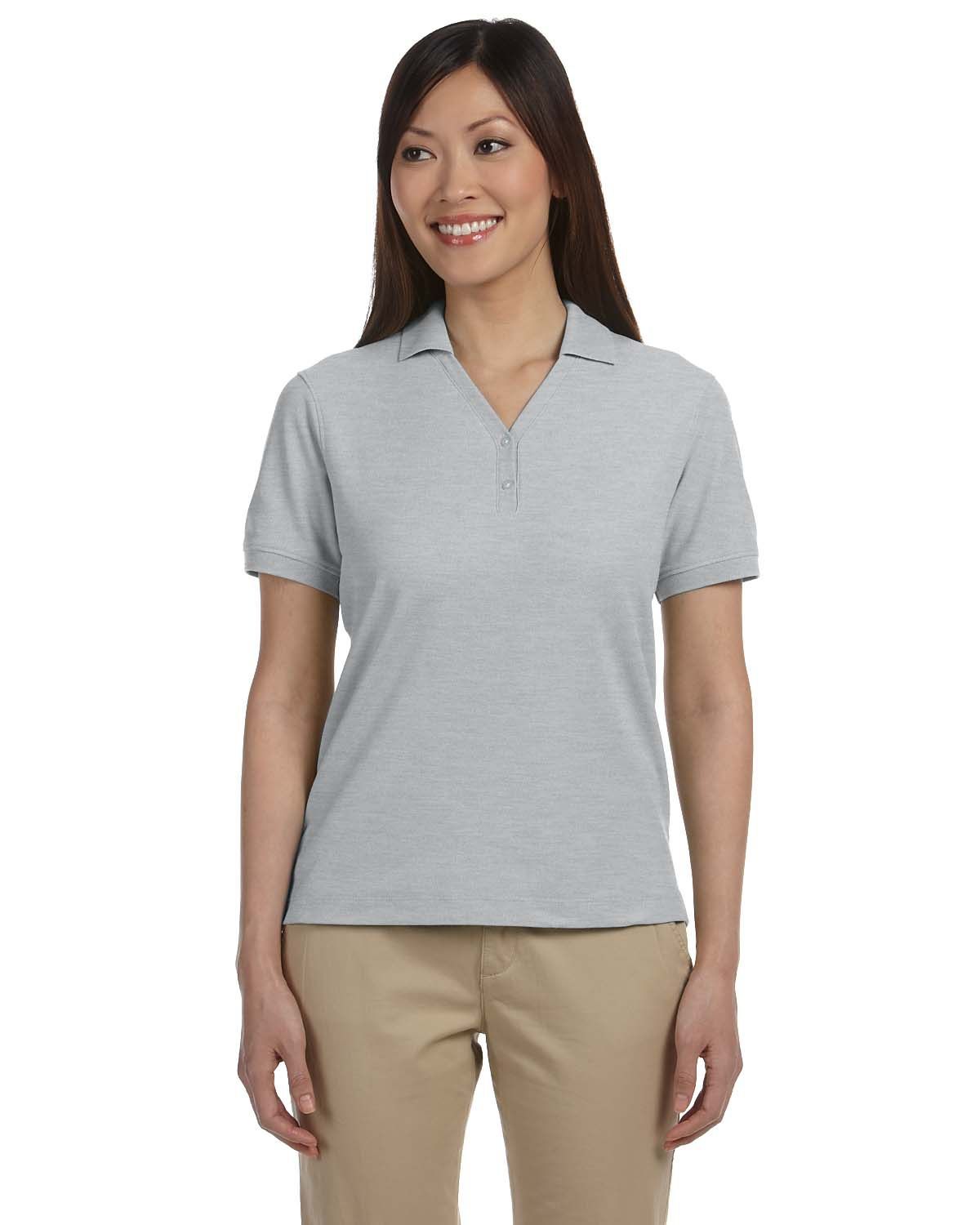 Devon & Jones Ladies' Pima Pique Short Sleeve Y Collar Polo in Grey Heather