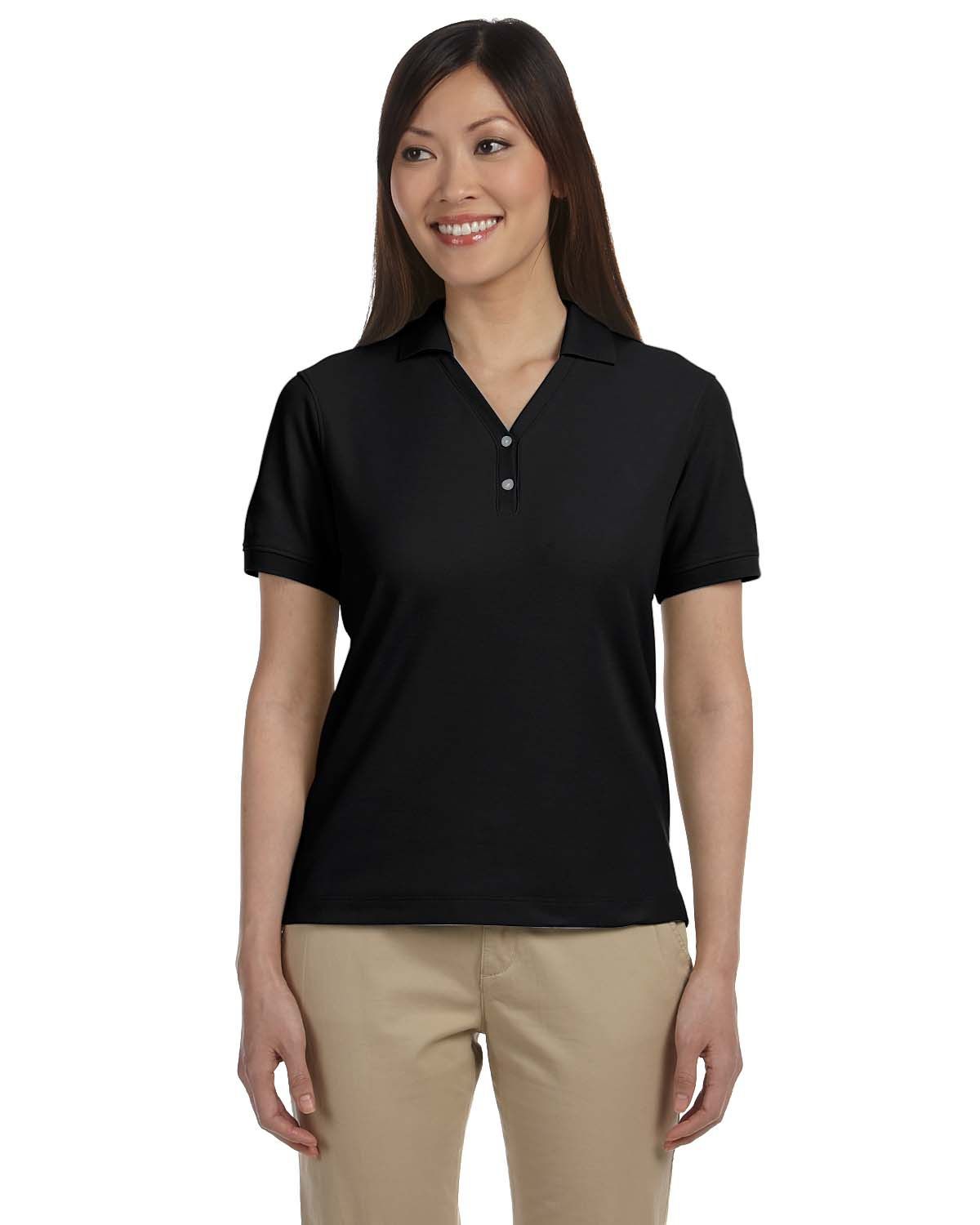 Devon & Jones Ladies' Pima Pique Short Sleeve Y Collar Polo in Black