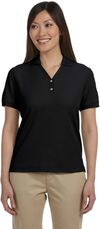 Am image of a Custom Devon & Jones Ladies' Pima Pique Short Sleeve Y Collar Polo in Black!