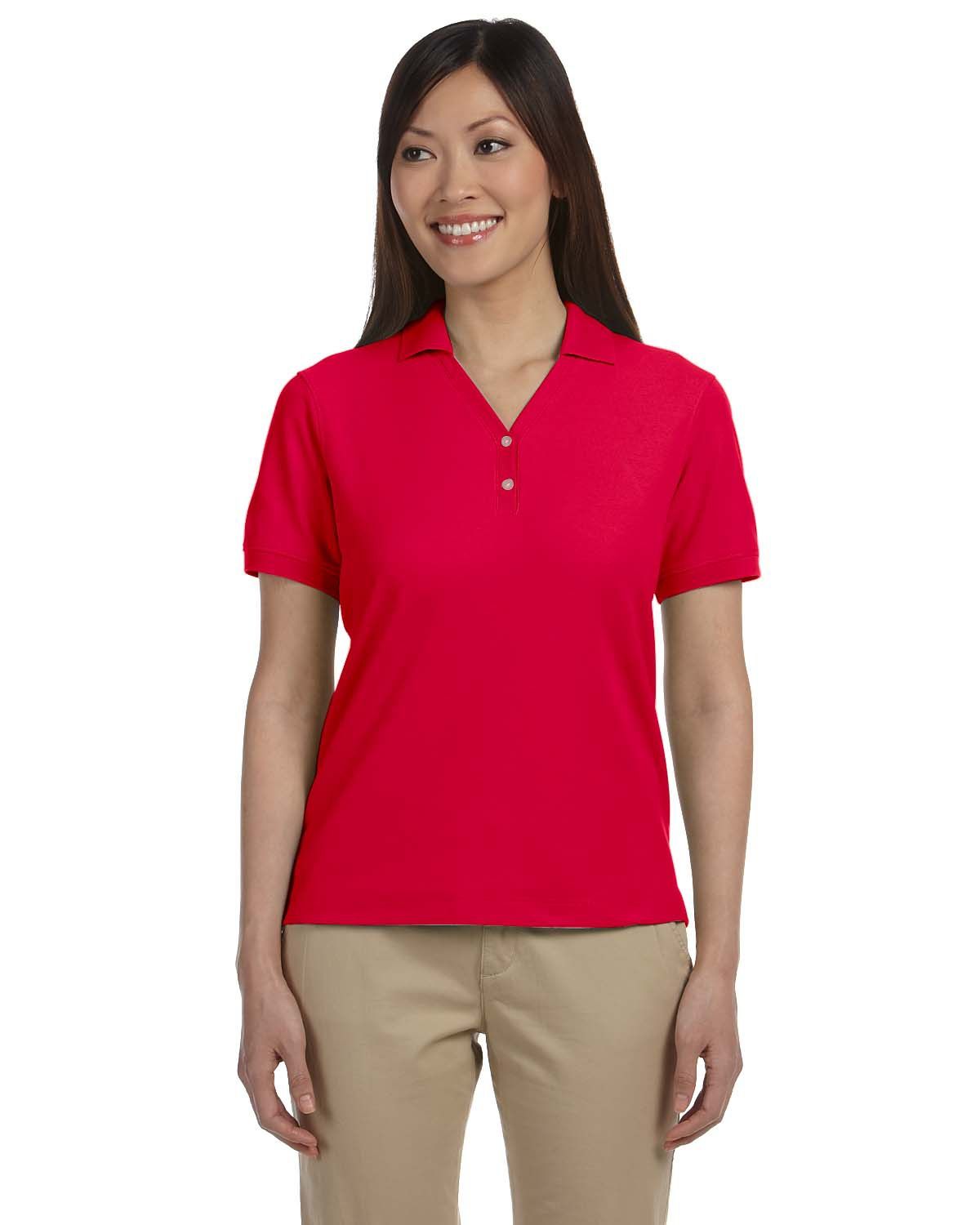Devon & Jones Ladies' Pima Pique Short Sleeve Y Collar Polo in Red