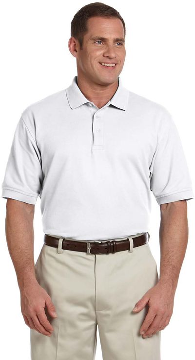Am image of a Custom Devon and Jones Men's Pima Pique Short Sleeve Polo in White!