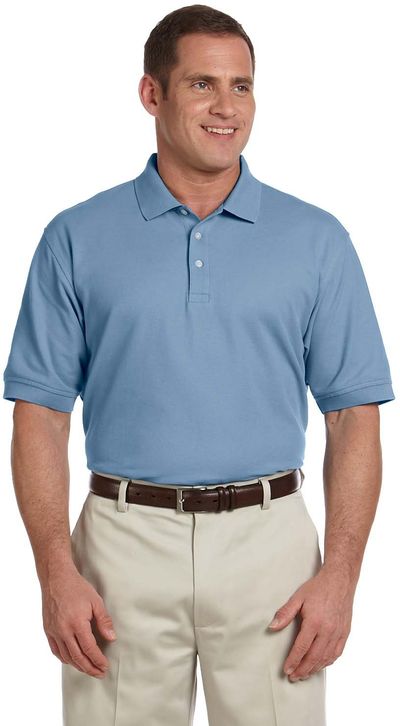 Am image of a Custom Devon and Jones Men's Pima Pique Short Sleeve Polo in Slate Blue!