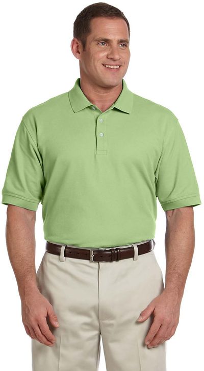 Am image of a Custom Devon and Jones Men's Pima Pique Short Sleeve Polo in Lime!