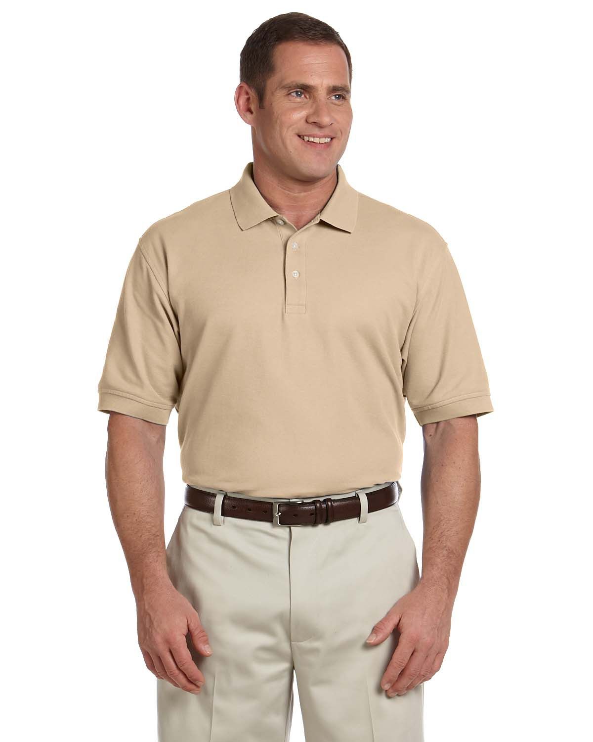 Devon and Jones Men's Pima Pique Short Sleeve Polo in Stone