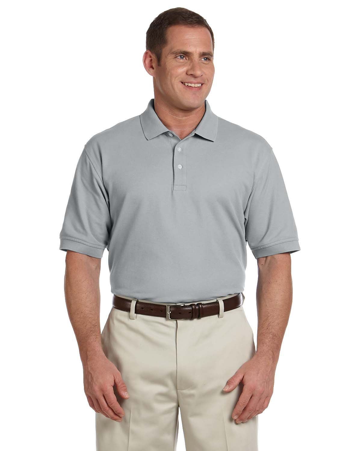 Devon and Jones Men's Pima Pique Short Sleeve Polo in Grey Heather
