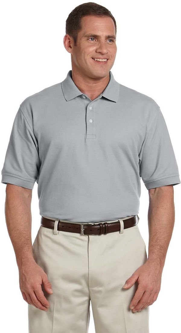 An image of a Custom Devon and Jones Men's Pima Pique Short Sleeve Polo in Grey Heather!