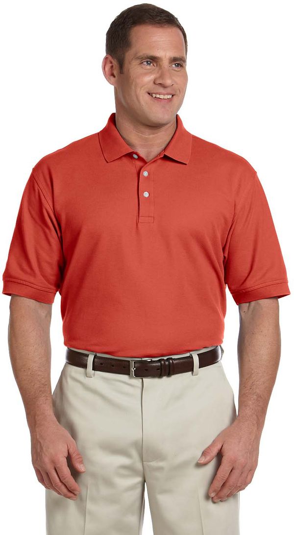 Am image of a Custom Devon and Jones Men's Pima Pique Short Sleeve Polo in Rust!