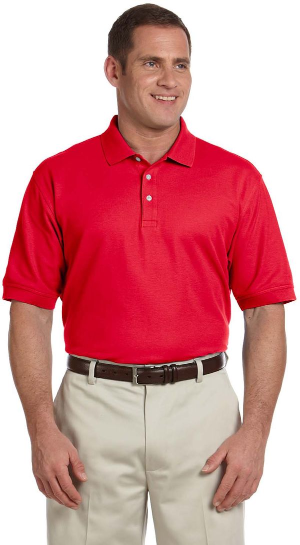 An image of a Custom Devon and Jones Men's Pima Pique Short Sleeve Polo in Red!