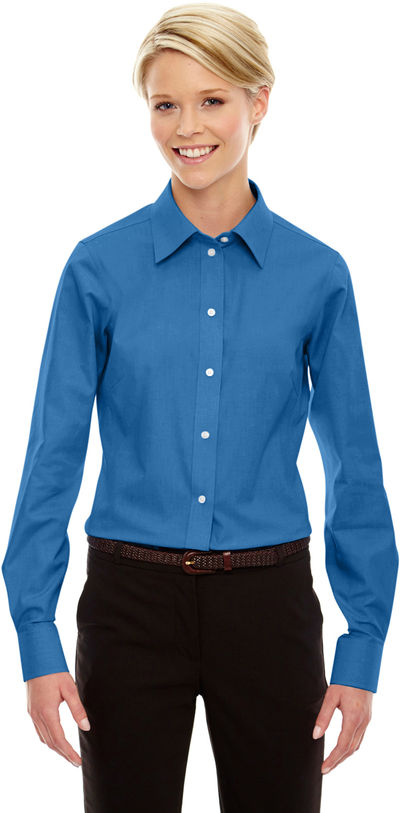Am image of a Custom Devon & Jones Ladies' Crown Woven Collection Solid Oxford in French Blue!