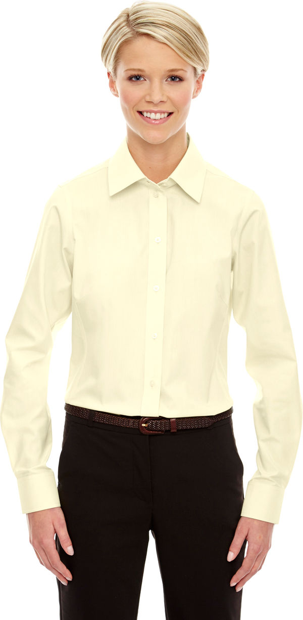 Am image of a Custom Devon & Jones Ladies' Crown Woven Collection Solid Oxford in Transprnt Yellow!