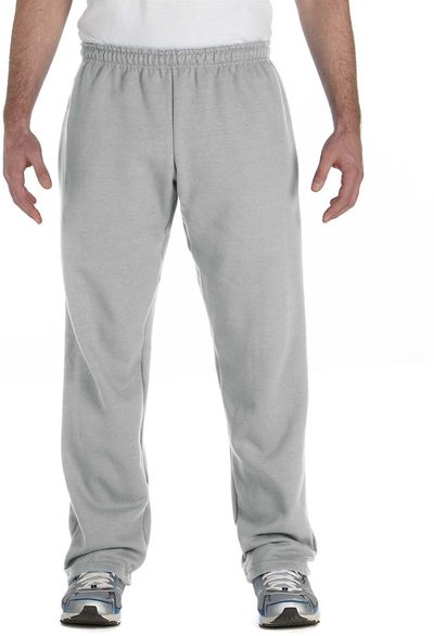 Am image of a Custom Gildan Heavy Blend Open Bottom Sweatpants in Sport Grey!
