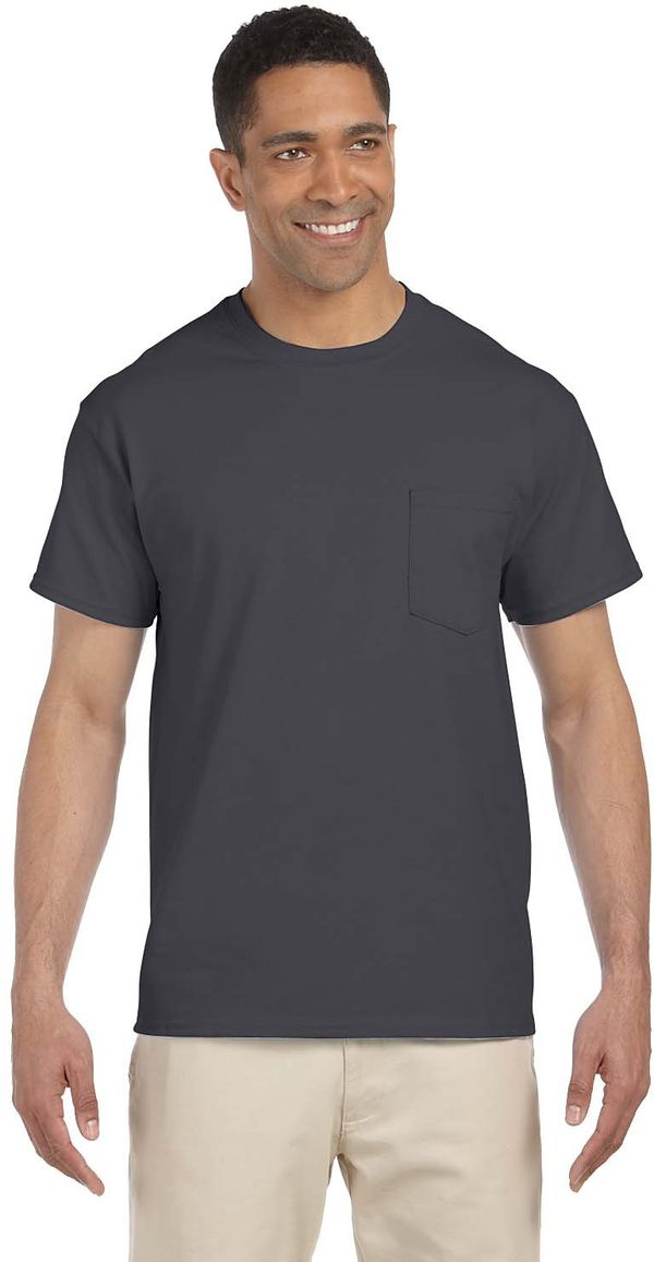 Am image of a Custom Gildan Ultra Cotton Pocket T Shirt in Charcoal!