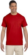 Am image of a Custom Gildan Ultra Cotton Pocket T Shirt in Red!
