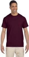 Am image of a Custom Gildan Ultra Cotton Pocket T Shirt in Maroon!