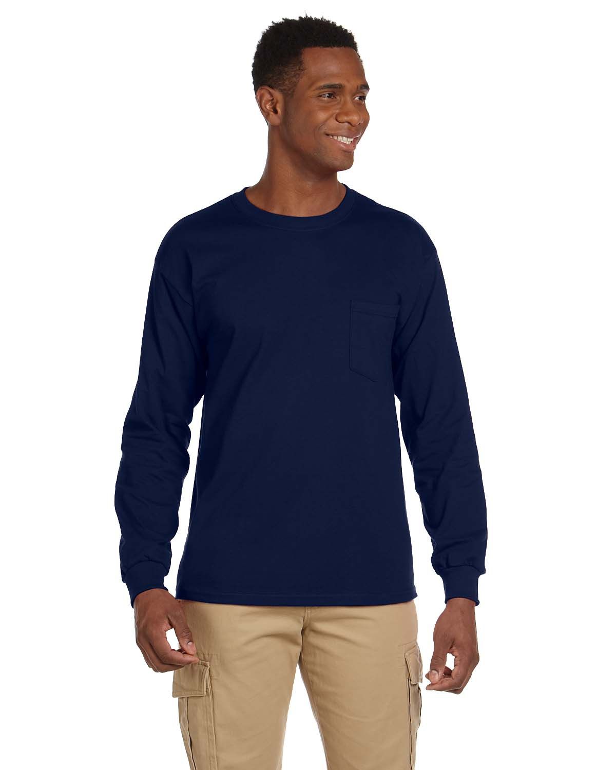 Gildan Ultra Cotton Long Sleeve Pocket T Shirt in Navy