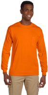 Am image of a Custom Gildan Ultra Cotton Long Sleeve Pocket T Shirt in Safety Orange!