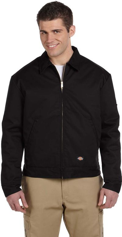 Am image of a Custom Dickies Men's Lined Eisenhower Jacket in Black!