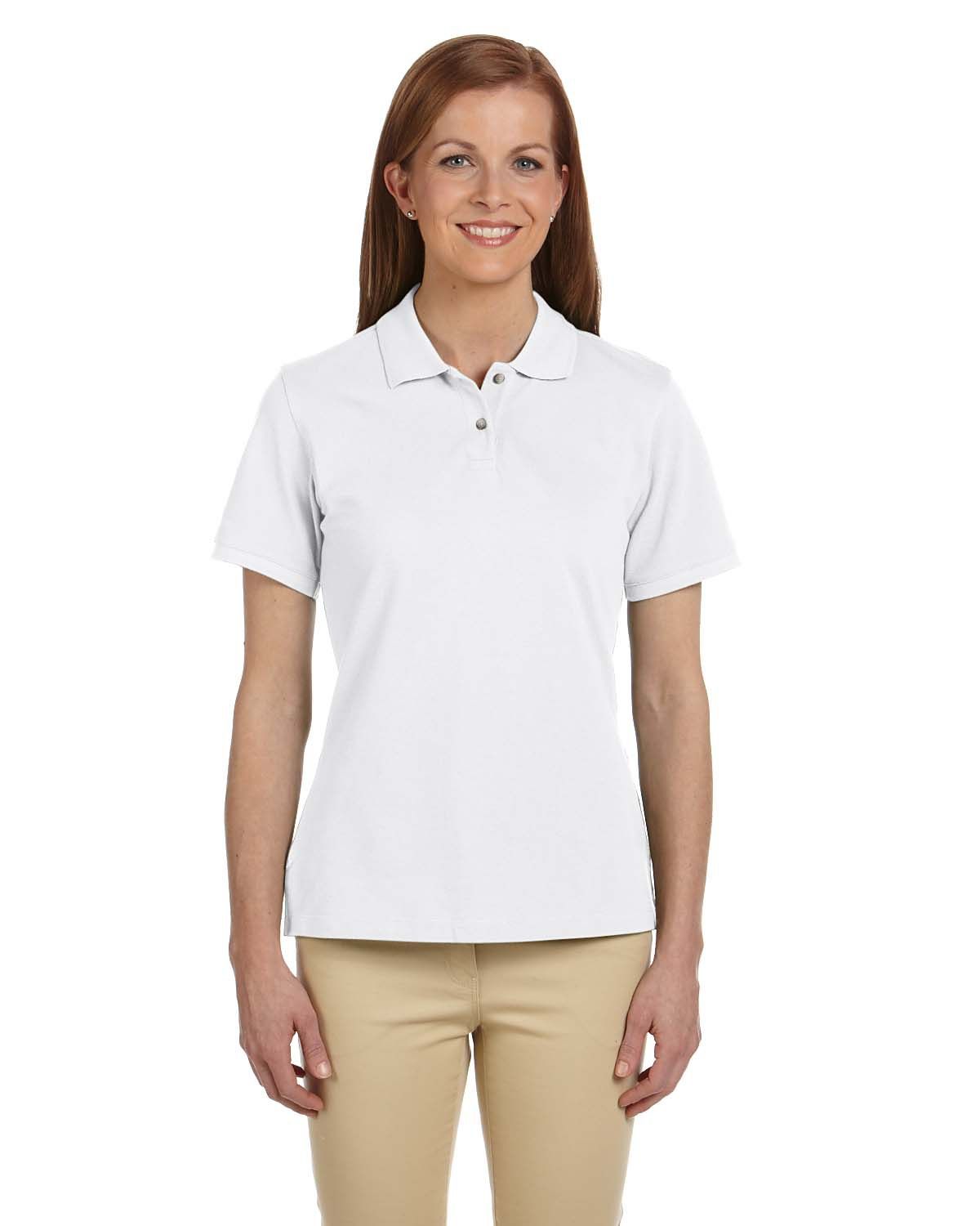 Harriton Ladies' Ringspun Cotton Pique Short Sleeve Polo in White