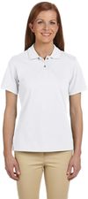 Am image of a Custom Harriton Ladies' Ringspun Cotton Pique Short Sleeve Polo in White!